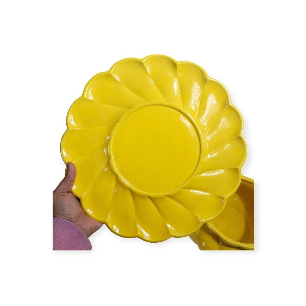 Vintage Sunshine Yellow Ceramic Tureen Set With Lid Matching Plate & Serving Spo - Picture 11 of 16